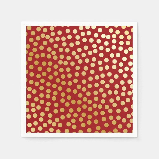 Moderne Confetti Polka Dots rood en goud Servetten (Voorkant)