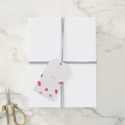 Moderne Confetti roze en Oranje pok a dot Cadeaulabel (Met Touw)
