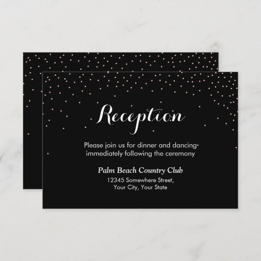 Moderne Confetti Stippen Black Wedding Reception Informatiekaartje (Voorkant / Achterkant)