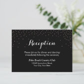 Moderne Confetti Stippen Black Wedding Reception Informatiekaartje (Staand voorkant)