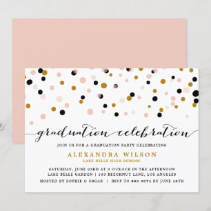 Moderne Confetti Stippen Blush en Gold Afstudere Kaart