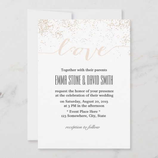 Moderne Confetti Stippen Script Liefde Bruiloft Kaart (Voorkant)
