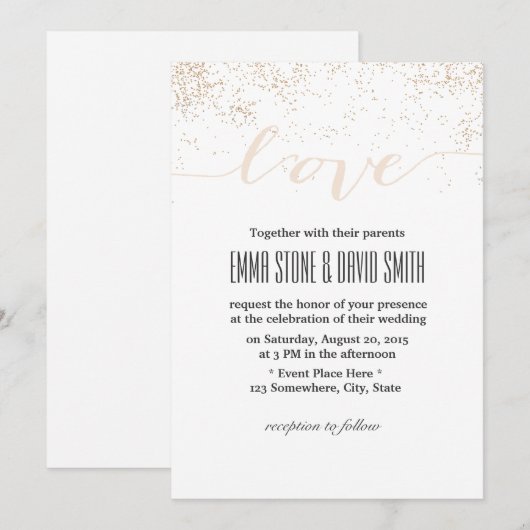 Moderne Confetti Stippen Script Liefde Bruiloft Kaart (Voorkant / Achterkant)