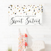Moderne Confetti Stippen Sweet Sixteen Birthday Ba Spandoek (Insitu)