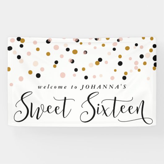 Moderne Confetti Stippen Sweet Sixteen Birthday Ba Spandoek (Horizontaal)