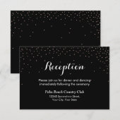 Moderne Confetti Stippen Zwarte Trouwreceptie Informatiekaartje (Voorkant / Achterkant)