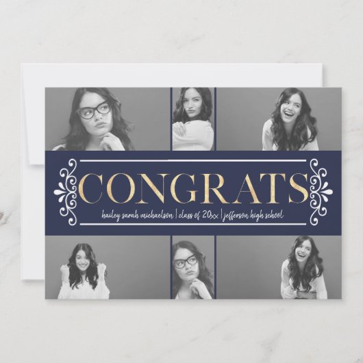 Moderne Congrats Fotocollage Afstudeerfeest Kaart (Voorkant)