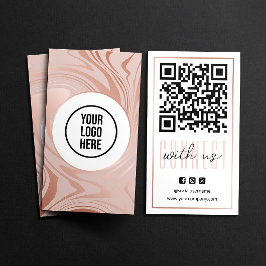 Moderne 'Connect With Us' QR-code roze goud wit Visitekaartje