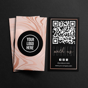 Moderne 'Connect With Us' QR-code Roze Goud Zwart Visitekaartje