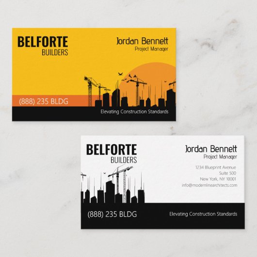 Moderne constructie kraan silhouet geel zwart visitekaartje (Voorkant / Achterkant)