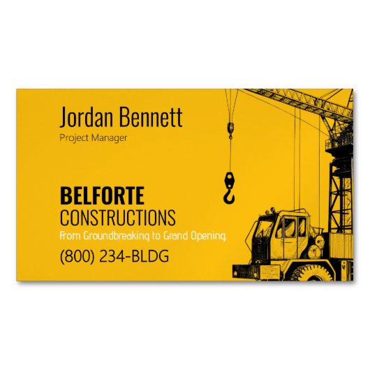 Moderne Constructie | Yellow & Crane Design Magnetisch Visitekaartje (Voorkant)