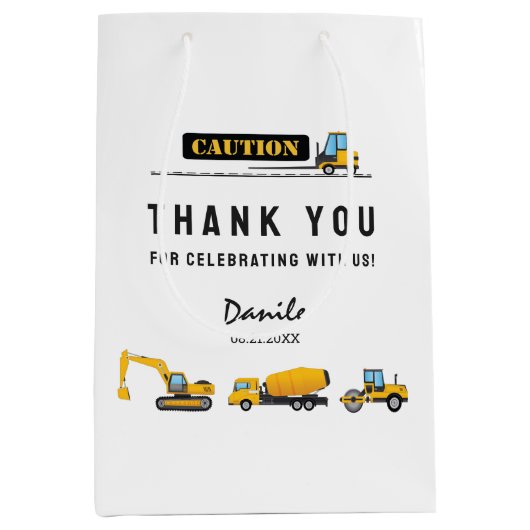 Moderne constructiewagens partijpapier medium cadeauzakje (Voorkant)