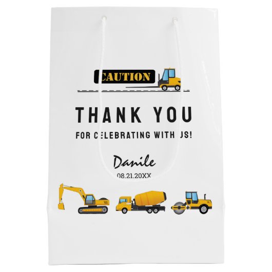 Moderne constructiewagens partijpapier medium cadeauzakje (Achterkant)