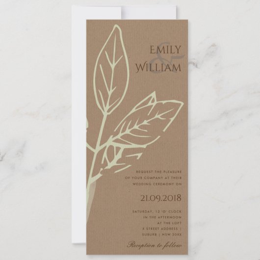 MODERNE CONTEMPORARY RUST KRAFT LEAVES WEDDING KAART (Voorkant)