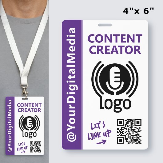 Moderne Content Creator Netwerker-ID Paarse Pas Badge