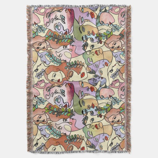 Moderne contour Line Doodle-tekenkunst Deken (Voorkant Verticaal)