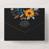 Moderne contrasterende kleuren tegen zwarte bruilo all in one uitnodiging (Achterkant)