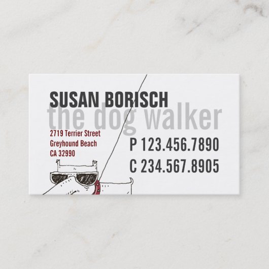 Moderne Cool Dog Walker White Profile Card Sjabloo Visitekaartje (Voorkant)