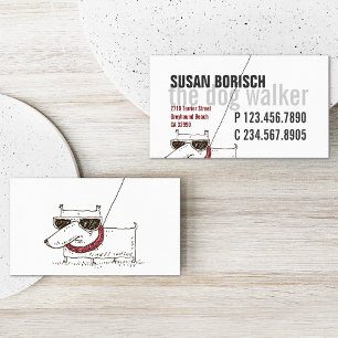 Moderne Cool Dog Walker White Profile Card Sjabloo Visitekaartje