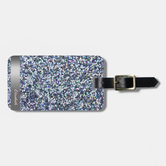Moderne Cool Glitter Silver Stripe - Gepersonalise Bagagelabel (Voorkant horizontaal)