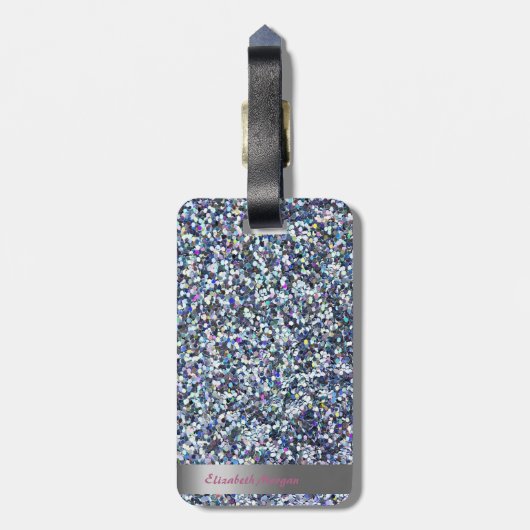 Moderne Cool Glitter Silver Stripe - Gepersonalise Bagagelabel (Achterkant verticaal)