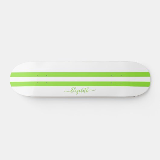 Moderne Cool Green White Racing Stripes Monogramed Persoonlijk Skateboard (Horizontaal)