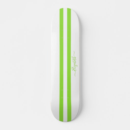 Moderne Cool Green White Racing Stripes Monogramed Persoonlijk Skateboard (Voorkant)