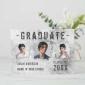 Moderne Cool Grunge 4 Photo Double Sided Afstudere Aankondiging (Staand voorkant)