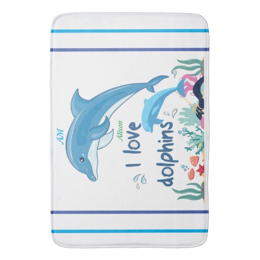 Moderne Cool Ik hou van dolfijnen Quotes Naam Mono Badmat (Voorkant Verticaal)