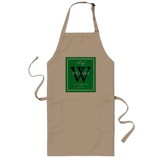 Moderne Cool Monogram Chef's NAME maakt geweldig e Lang Schort (Voorkant)