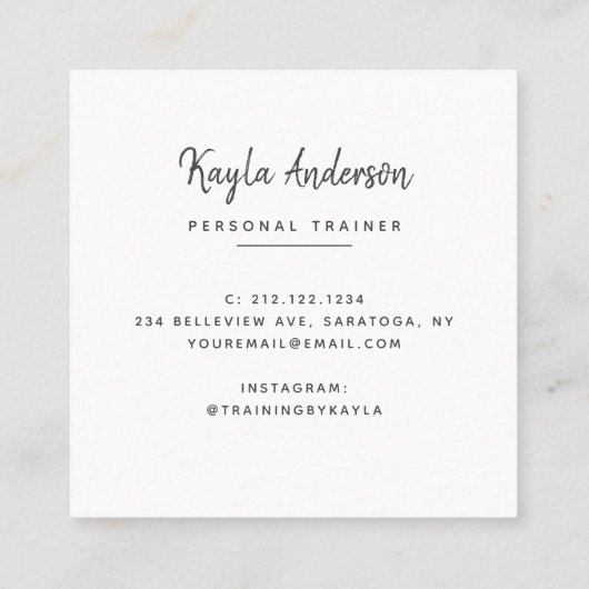 Moderne Cool Trendy Simple Script-foto Vierkante Visitekaartje (Achterkant)