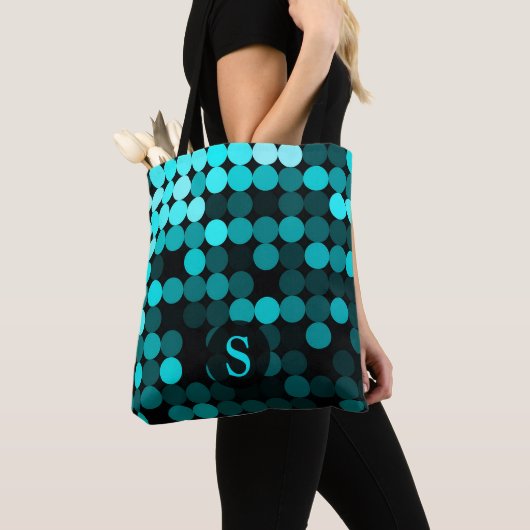 Moderne Cool Unieke Turquoise Stippen Pattern Mono Tote Bag (Dichtbij)