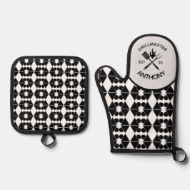 Moderne Cool Volwassen Rustieke GRILLMASTER Maatwe Ovenwant & Pannenlap Set
