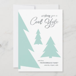 Moderne Cool Yule Script Mint Green Trees Feestdagenkaart