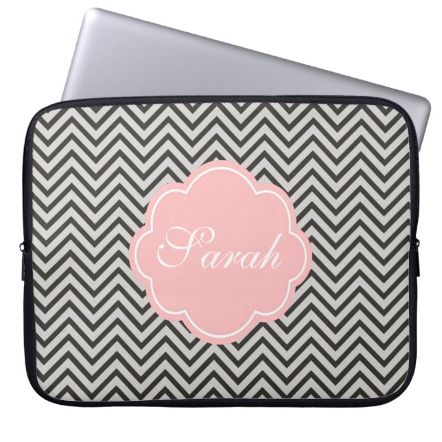 Moderne, coole, donkere koffie en grijze chevron laptop sleeve (Voorkant)