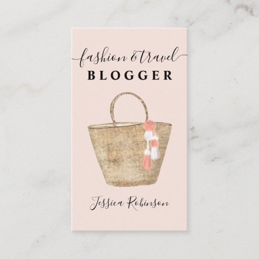 Moderne, coole, girly bag script mode blogger roze visitekaartje (Voorkant)