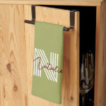 Moderne coole initiaal- en scripttekst olijfgroen theedoek<br><div class="desc">Stijlvolle tekst met natuurlijke kleur voor minimalistische ventilatoren.</div>