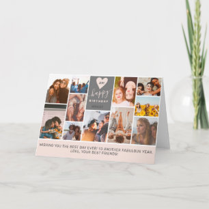 Moderne coole monogram roze fotocollage kaart