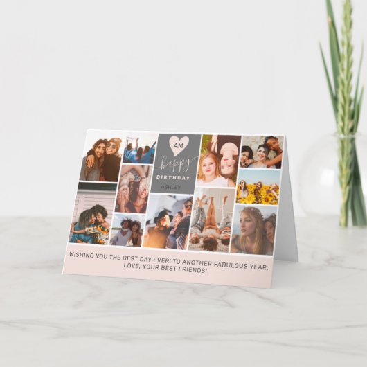 Moderne coole monogram roze fotocollage kaart (Voorkant)