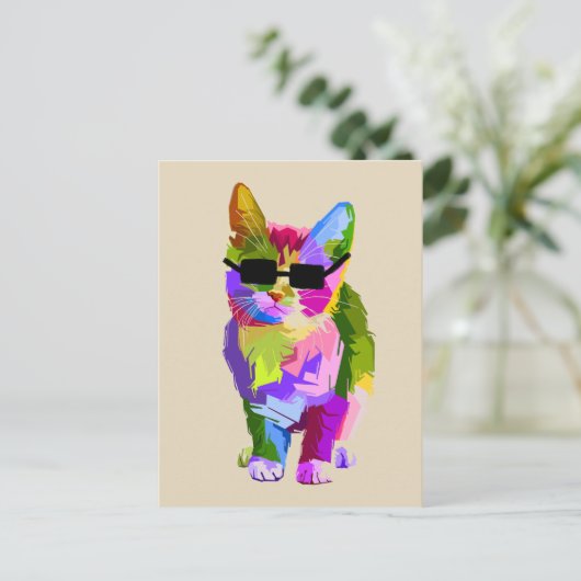 Moderne, coole pop art kitty kat briefkaart (Staand voorkant)