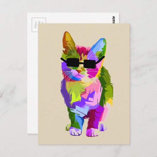 Moderne, coole pop art kitty kat briefkaart (Voorkant / Achterkant)