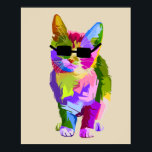 Moderne, coole pop art kitty kat poster<br><div class="desc">Een schattig kunstkleurrijk ontwerp van een coole kat met een zonnebril. Geweldige moderne kunst voor kattenliefhebbers overal.</div>