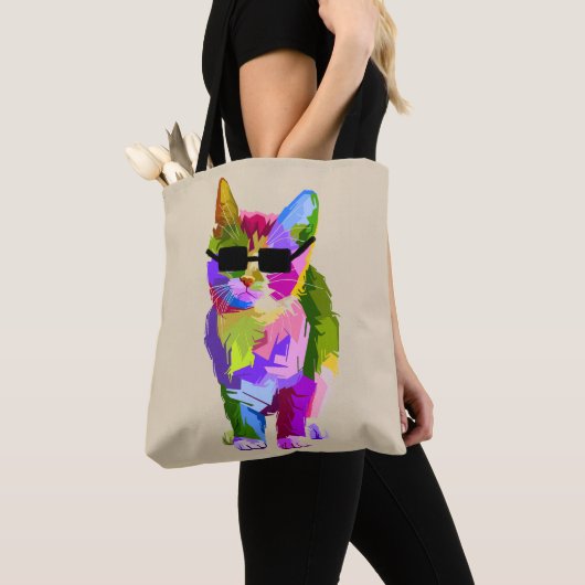 Moderne, coole pop art kitty kat tote bag (Dichtbij)