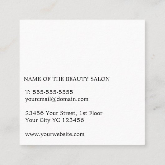 Moderne coole Simple Black White Hair Stylist Vierkante Visitekaartje (Achterkant)