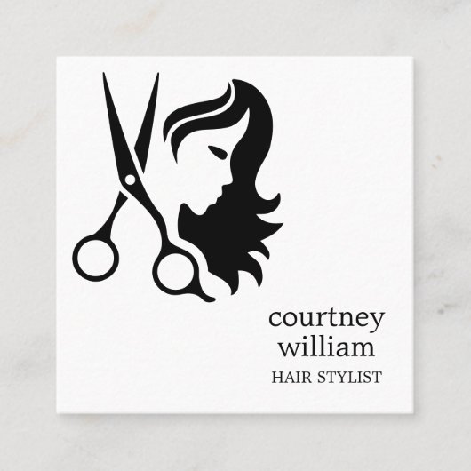 Moderne coole Simple Black White Hair Stylist Vierkante Visitekaartje (Voorkant)