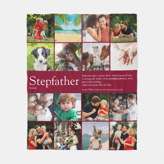 Moderne Coole Stiefvader Stiefpapa 16 Foto Collage Fleece Deken (Voorkant)