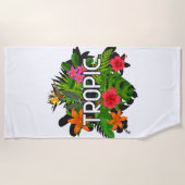 Moderne coole tekst Hibiscus tropische groene zome Strandlaken (Voorkant)