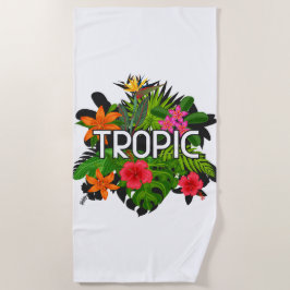 Moderne coole tekst Hibiscus tropische groene zome Strandlaken