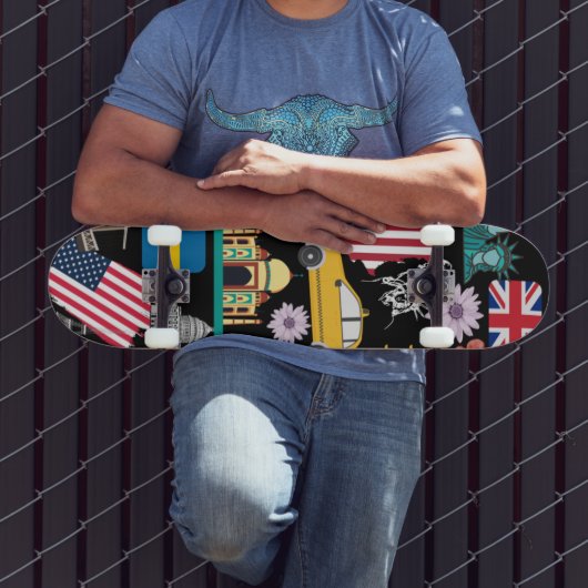 Moderne, coole Trendy-patroonzwarte en kleurendruk Persoonlijk Skateboard (Buiten 3)