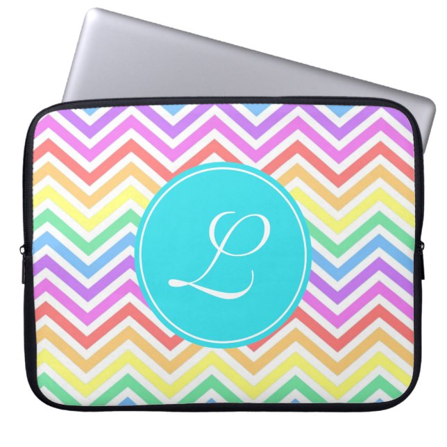 Moderne, coole, trendy regenboogschevonmonogram laptop sleeve (Voorkant)